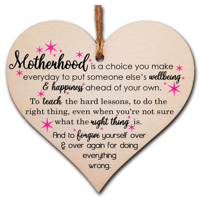 Handmade Wooden Hanging Heart Plaque Gift for Mum Loving Thoughtful Present about Motherhood