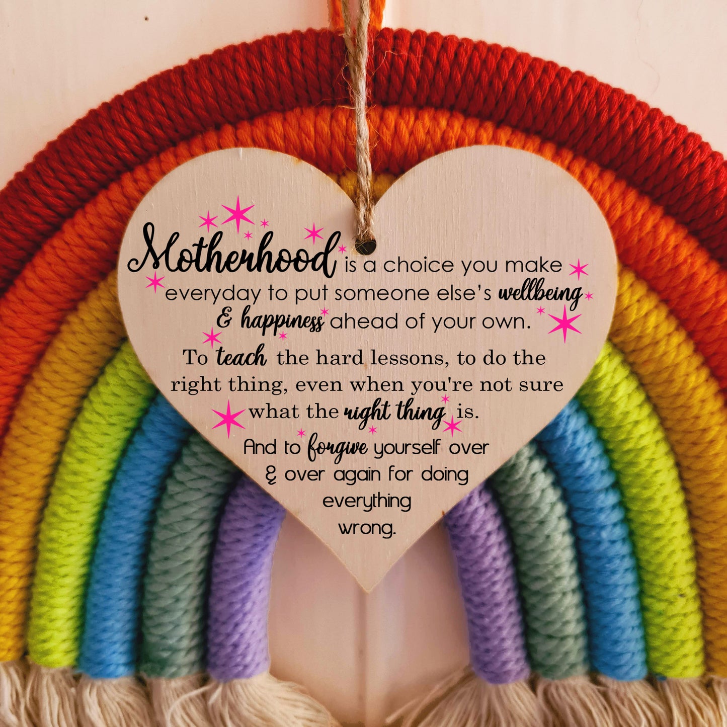 Handmade Wooden Hanging Heart Plaque Gift for Mum Loving Thoughtful Present about Motherhood