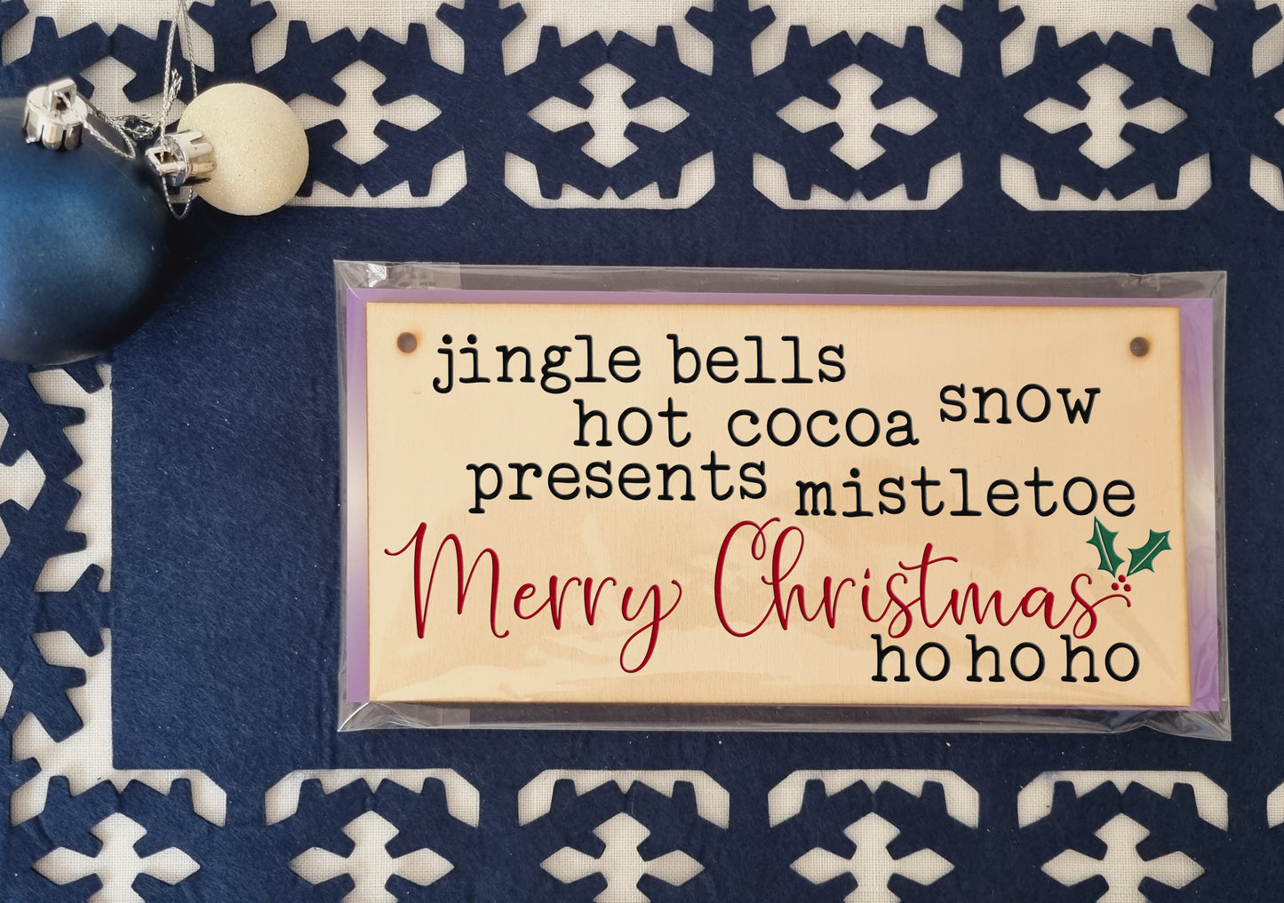 Christmas Winter Poem Decorative Christmas Sign Jingle Bells Mistletoe Ho Ho Ho Handmade Wooden Hanging Wall Plaque Gift