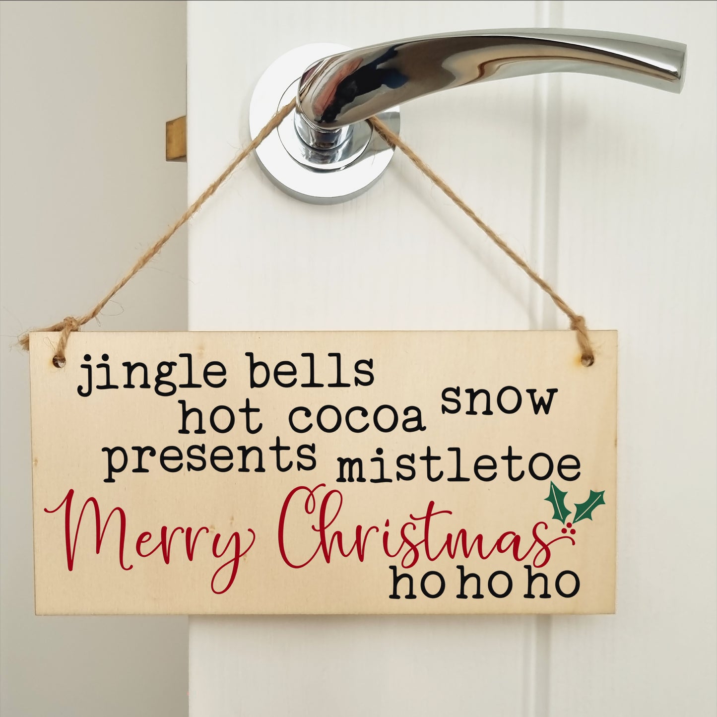 Christmas Winter Poem Decorative Christmas Sign Jingle Bells Mistletoe Ho Ho Ho Handmade Wooden Hanging Wall Plaque Gift