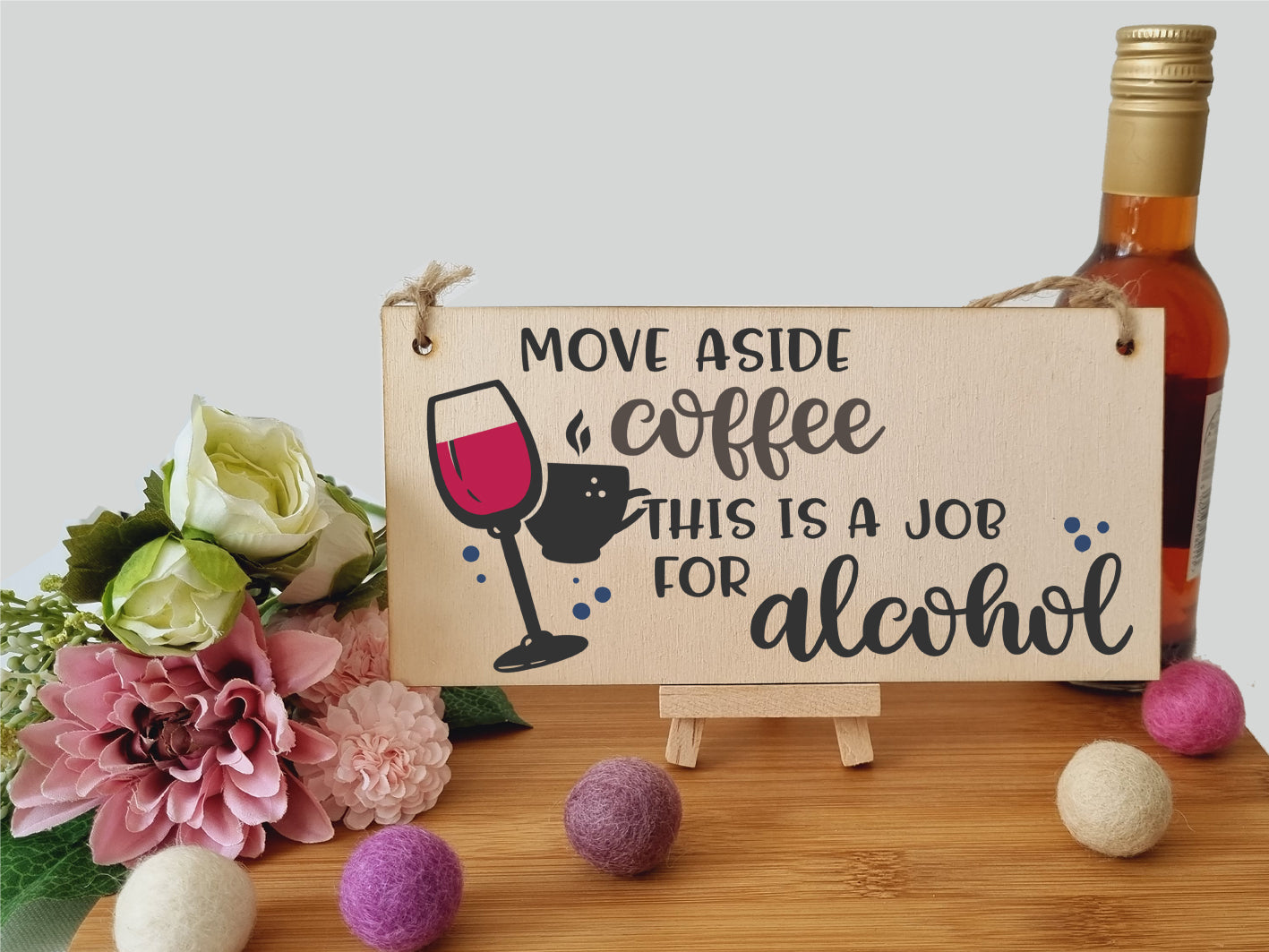 Handmade Wooden Hanging Wall Plaque Move Over Coffee Job for Alcohol Funny Joke Booze Novelty Sign Kitchen Home Bar