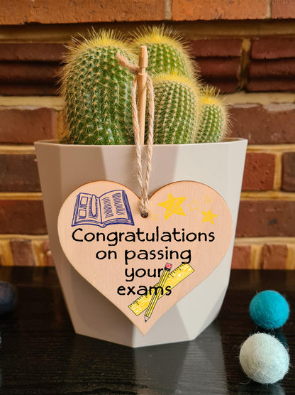 Handmade Wooden Hanging Heart Plaque Gift Well done on Passing Your Exams Congratulations Graduation Keepsake