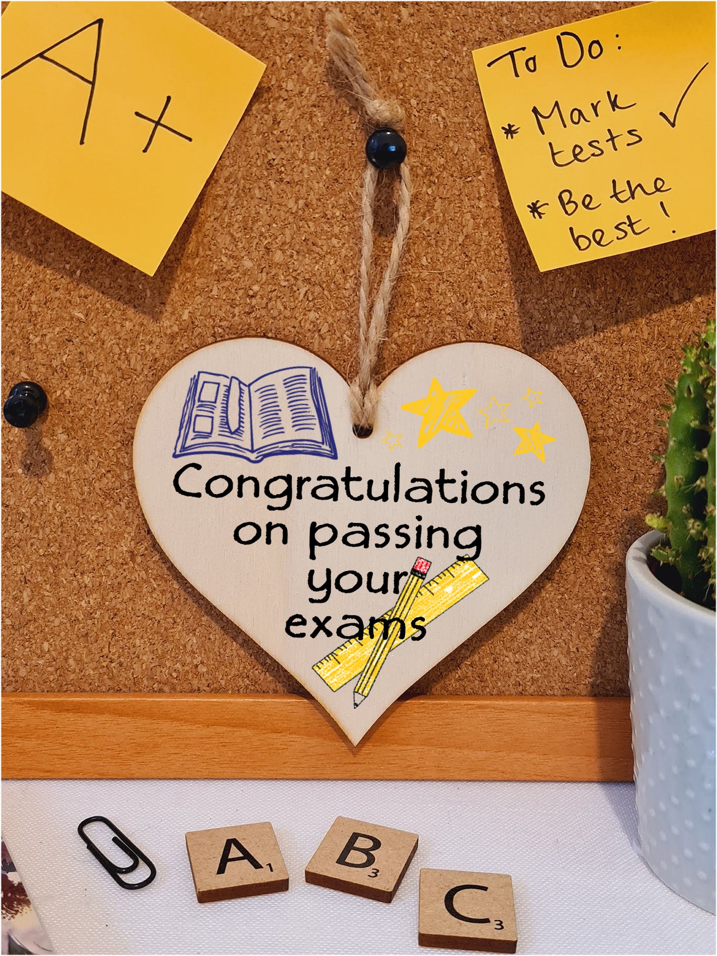 Handmade Wooden Hanging Heart Plaque Gift Well done on Passing Your Exams Congratulations Graduation Keepsake