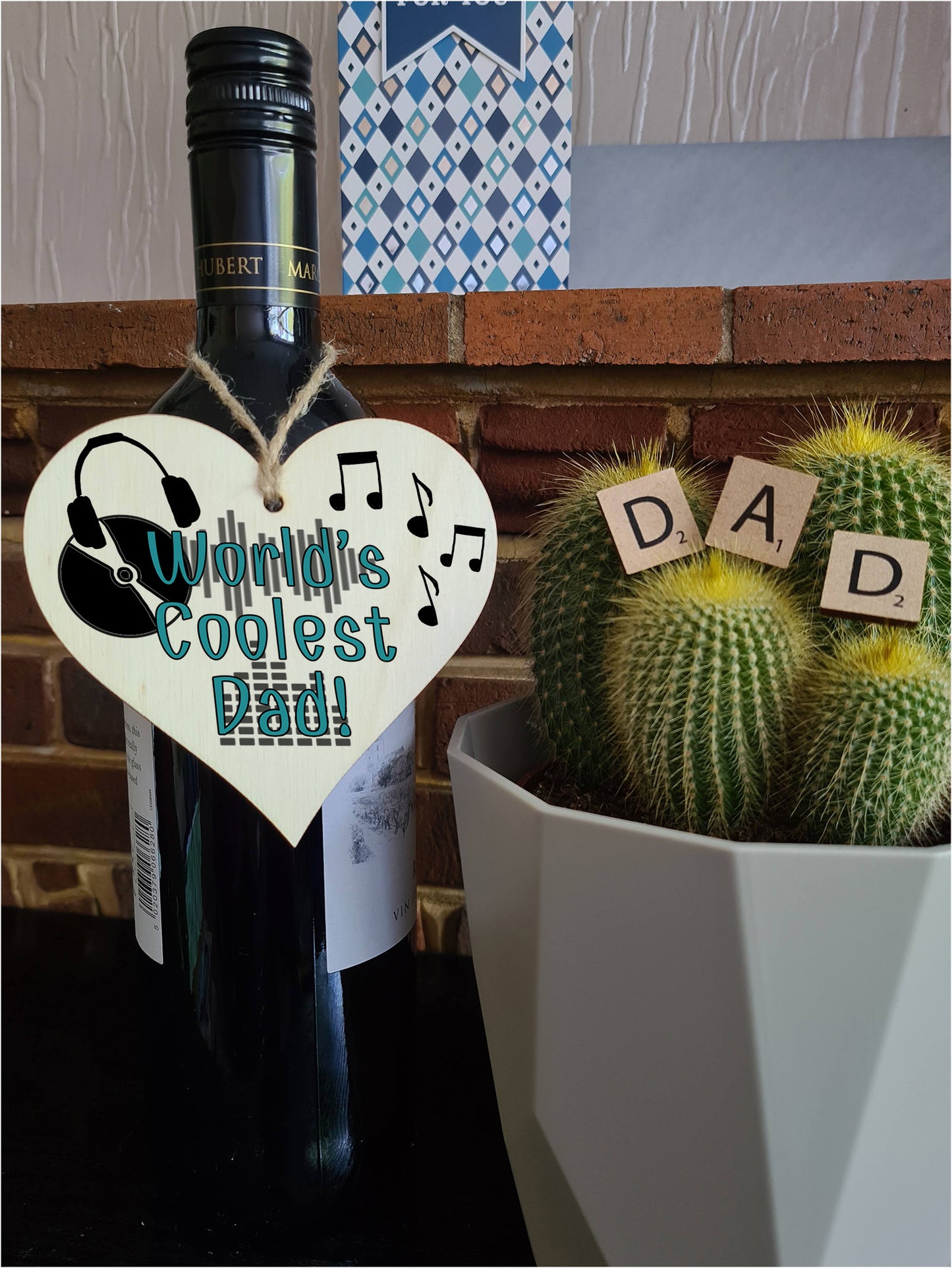 Handmade Wooden Hanging Heart Plaque Gift for Dad this Fathers Day Novelty Fun Thoughtful Keepsake for Music Fan