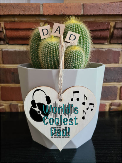 Handmade Wooden Hanging Heart Plaque Gift for Dad this Fathers Day Novelty Fun Thoughtful Keepsake for Music Fan