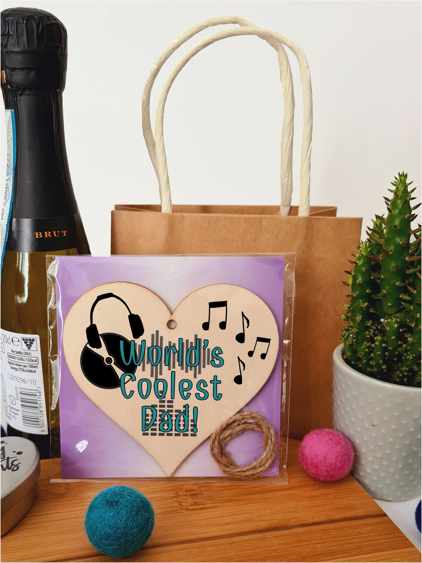 Handmade Wooden Hanging Heart Plaque Gift for Dad this Fathers Day Novelty Fun Thoughtful Keepsake for Music Fan