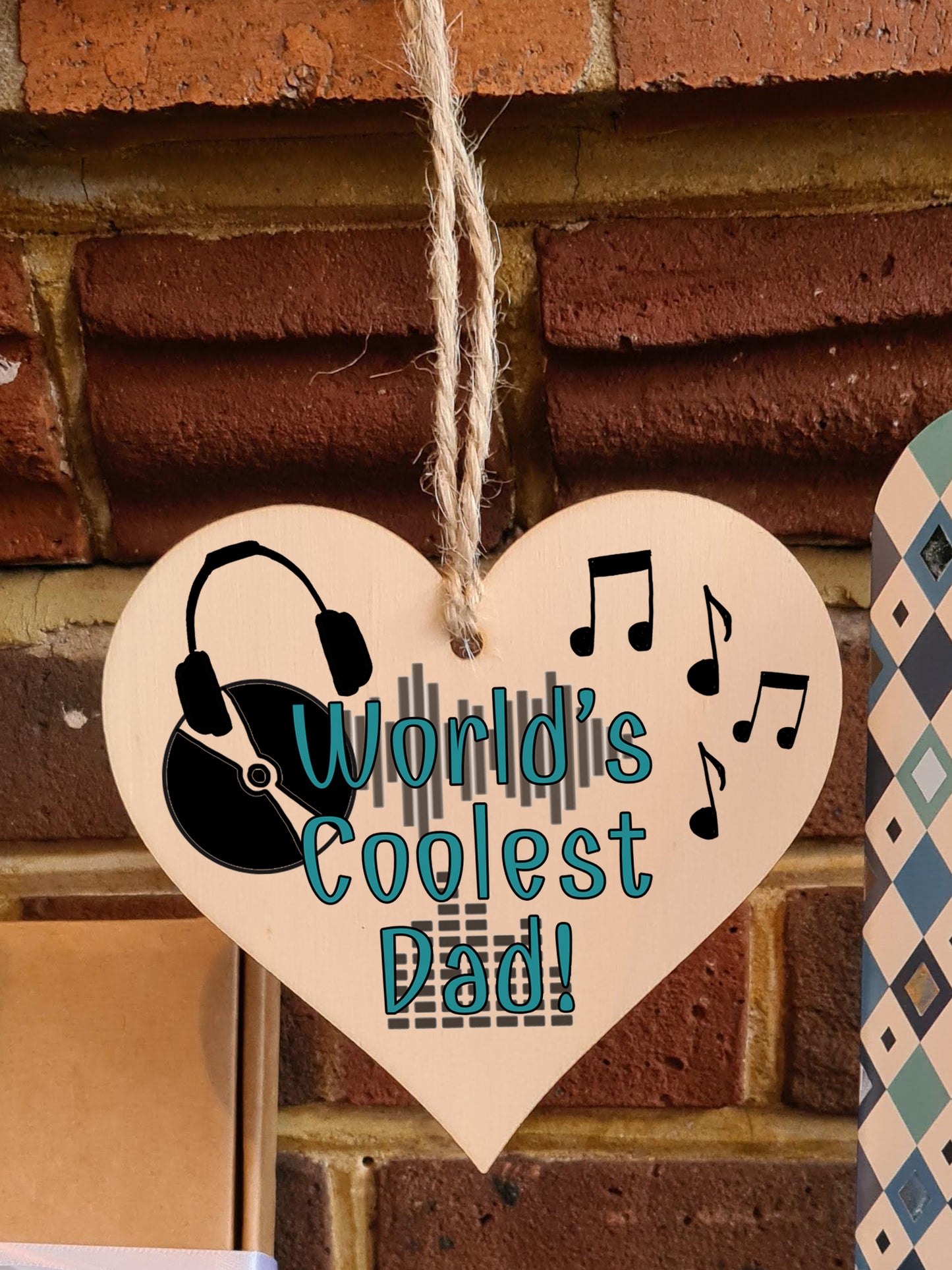 Handmade Wooden Hanging Heart Plaque Gift for Dad this Fathers Day Novelty Fun Thoughtful Keepsake for Music Fan