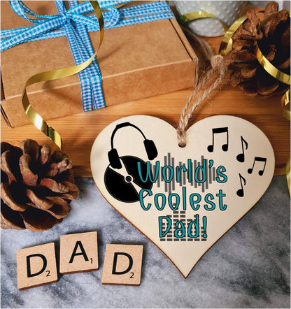 Handmade Wooden Hanging Heart Plaque Gift for Dad this Fathers Day Novelty Fun Thoughtful Keepsake for Music Fan