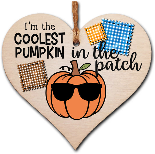 Coolest Pumpkin Patch Baby Boy Cute Autumn Seasonal Hanging Heart Wooden Decoration Gift Card Alternative New Baby Nursery