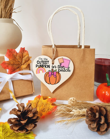 Cutest Pumpkin Patch Baby Girl Cute Autumn Seasonal Hanging Heart Wooden Decoration Gift Card Alternative New Baby Nursery