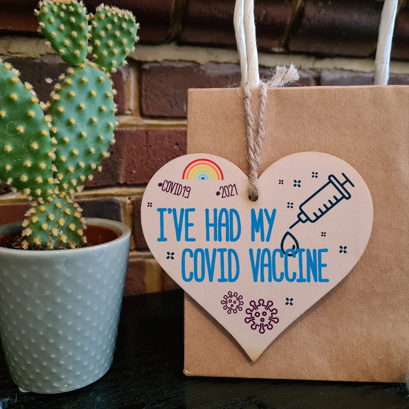 Handmade Wooden Hanging Heart Plaque Gift I've had my COVID Vaccine Vaccinated Celebration Gift Car Mirror Hanger Badge Alternative