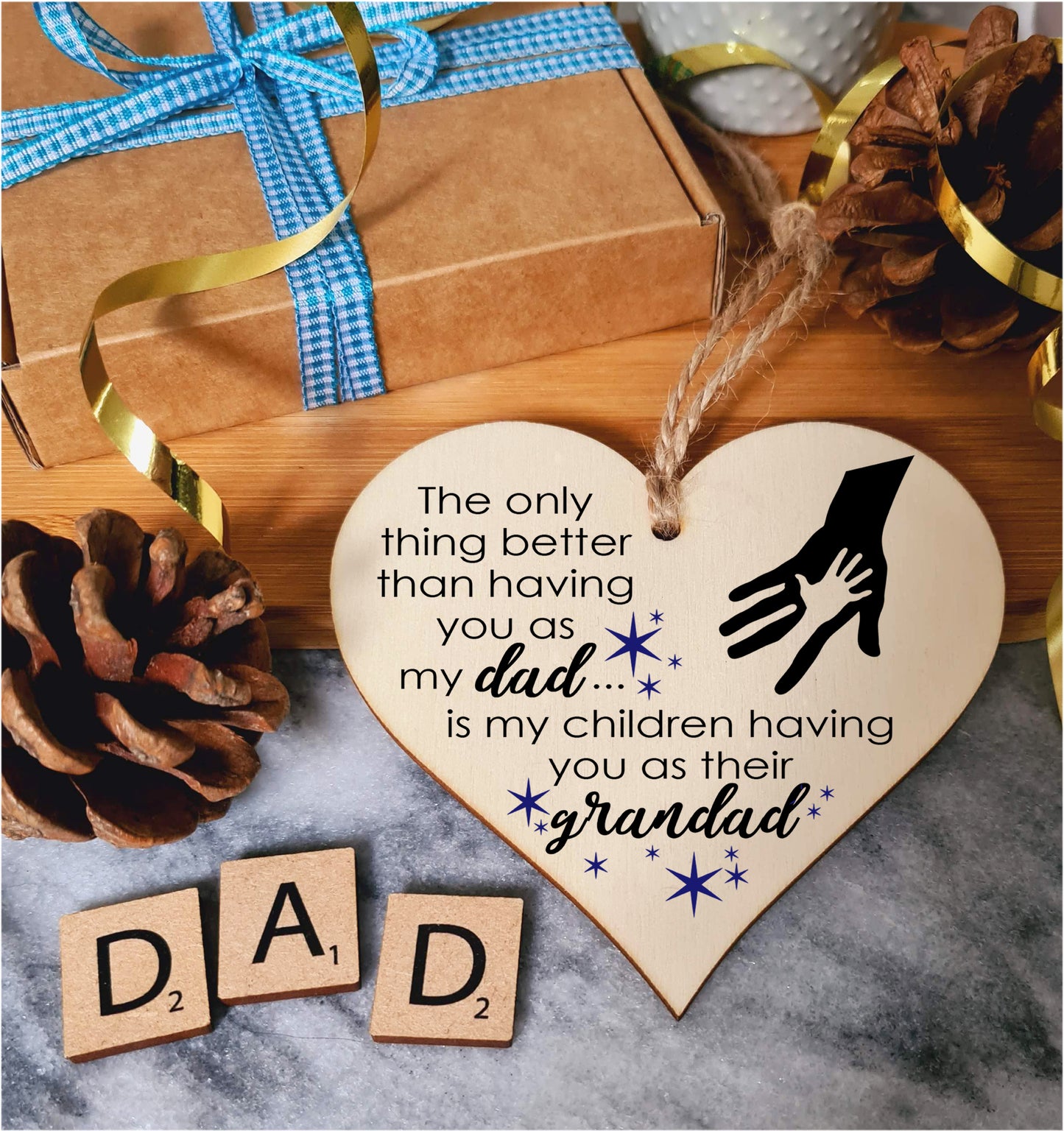 Handmade Wooden Hanging Heart Plaque Gift for Dad this Fathers Day Thoughtful Keepsake