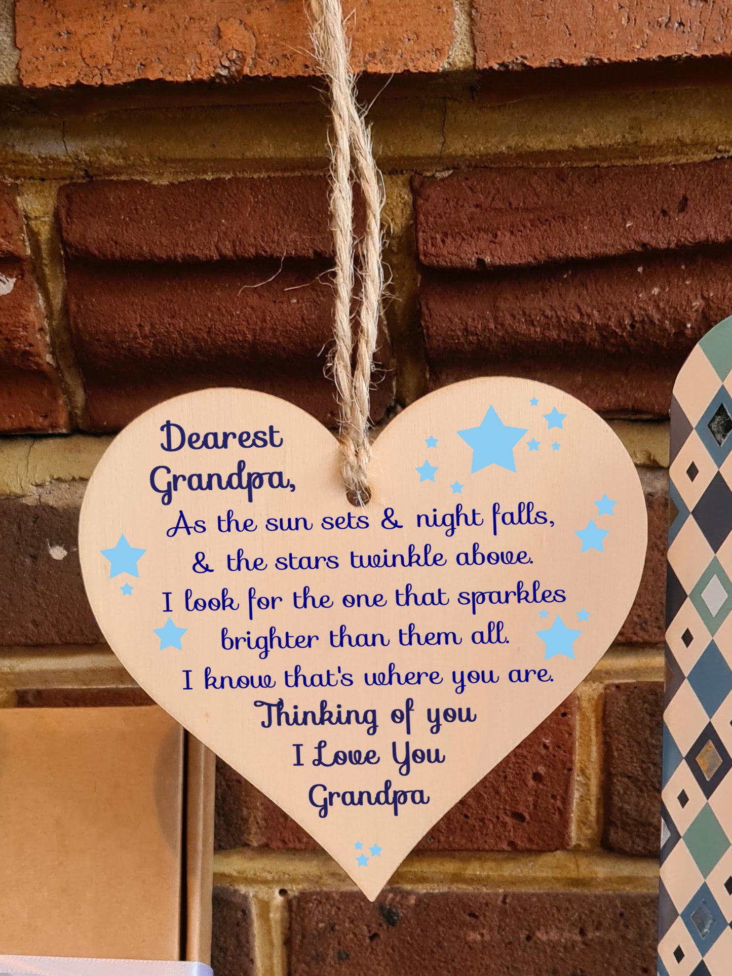 Handmade Wooden Hanging Heart Plaque Gift to remember Grandpa Loving Thoughtful Remembrance Keepsake