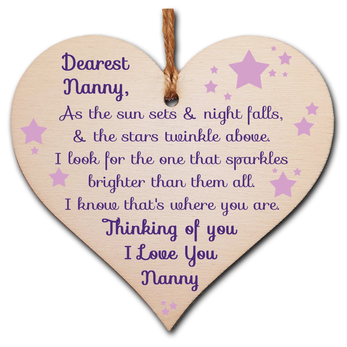 Handmade Wooden Hanging Heart Plaque Gift to remember Nanny Loving Thoughtful Remembrance Keepsake