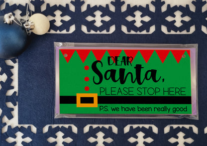 Dear Santa Please Stop Here We've Been Good Fun Elf Christmas Kids Sign Handmade Wooden Hanging Wall Plaque Gift