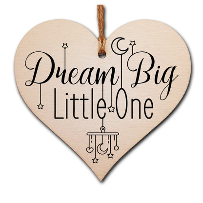 Handmade Wooden Hanging Heart Plaque Gift Dream Big Little One new baby present nursery wall decoration new parents