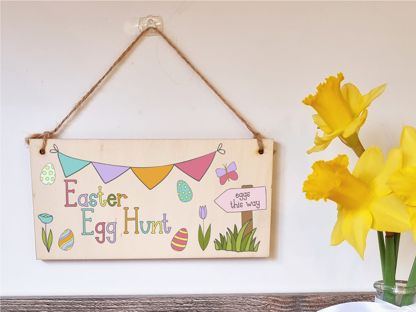 Handmade Wooden Hanging Wall Plaque Easter Egg Hunt Cute Fun Kids Easter Sign Garden Kitchen Decoration