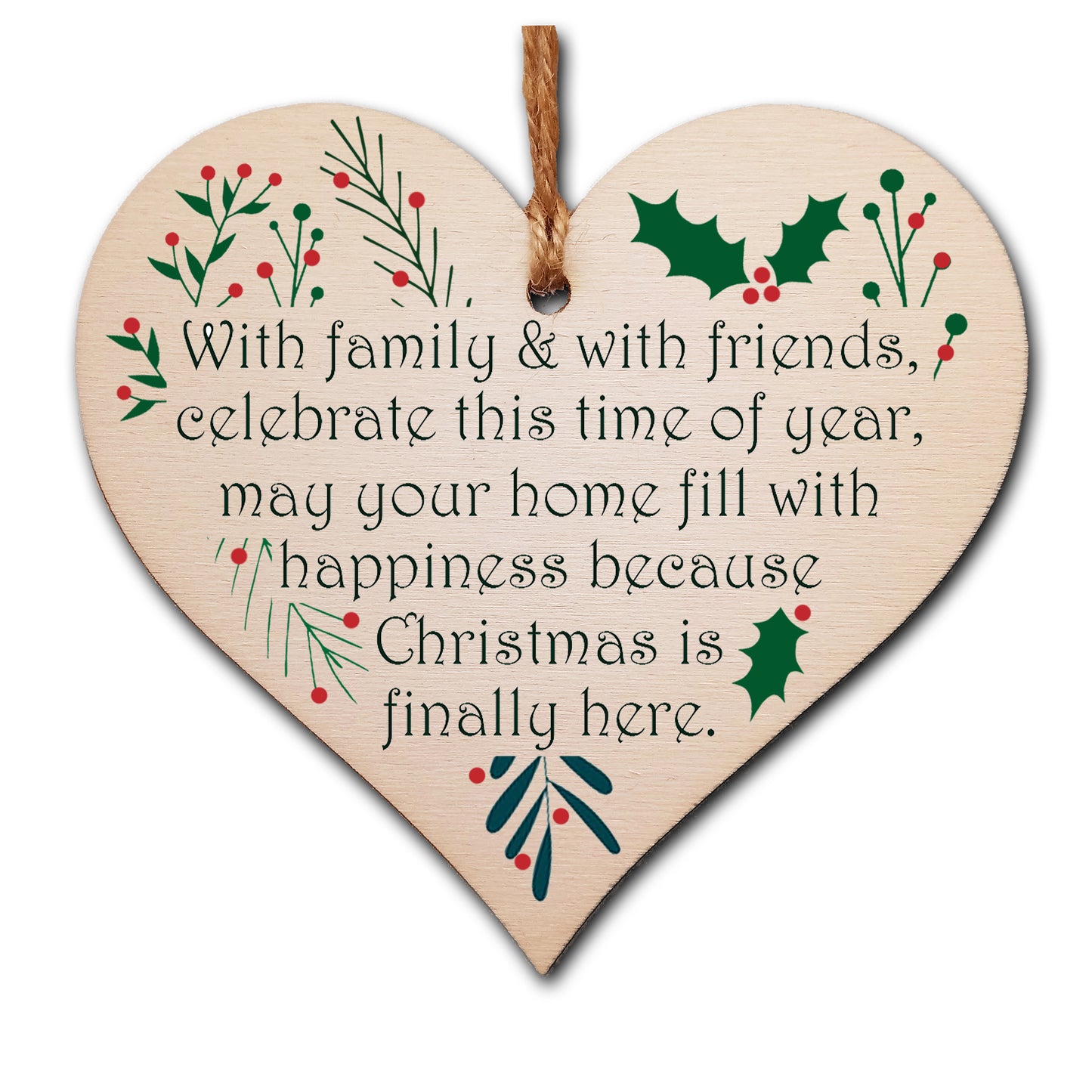 Handmade Christmas Hanging Wooden Heart Plaque Decoration Gift to wish someone special a merry xmas festive bauble