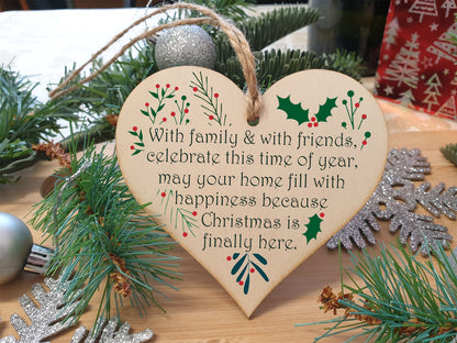 Handmade Christmas Hanging Wooden Heart Plaque Decoration Gift to wish someone special a merry xmas festive bauble