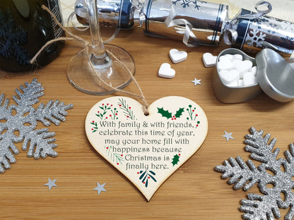 Handmade Christmas Hanging Wooden Heart Plaque Decoration Gift to wish someone special a merry xmas festive bauble