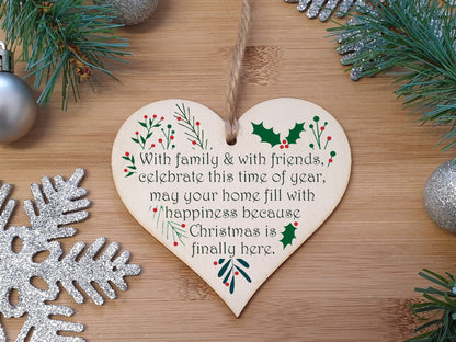 Handmade Christmas Hanging Wooden Heart Plaque Decoration Gift to wish someone special a merry xmas festive bauble