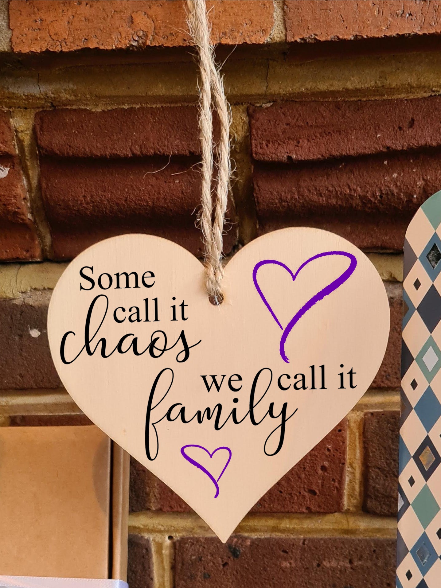 Some Call it Chaos Family Fun Sentimental Hanging Heart Wooden Decoration Gift Card Alternative Mum Grandma