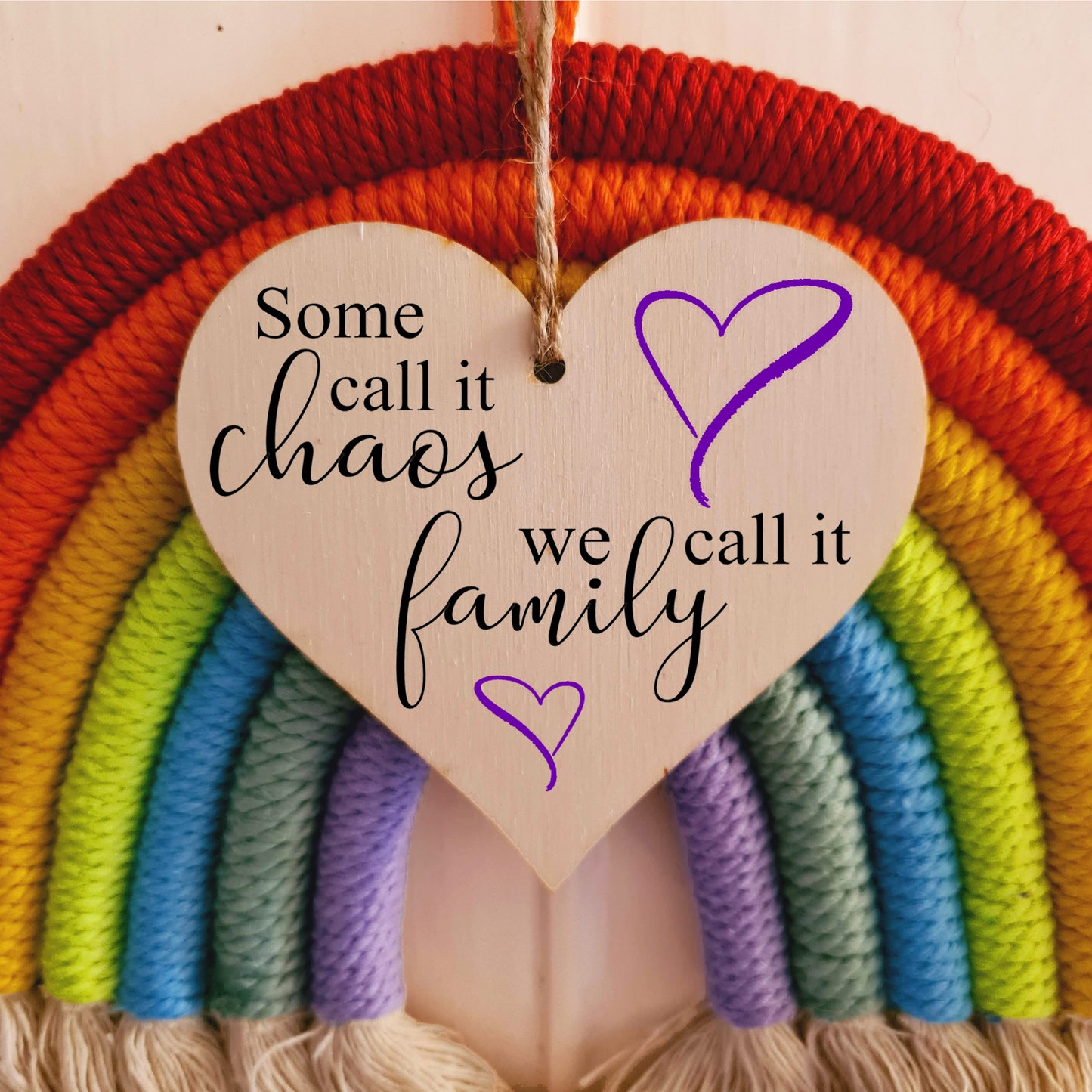 Some Call it Chaos Family Fun Sentimental Hanging Heart Wooden Decoration Gift Card Alternative Mum Grandma