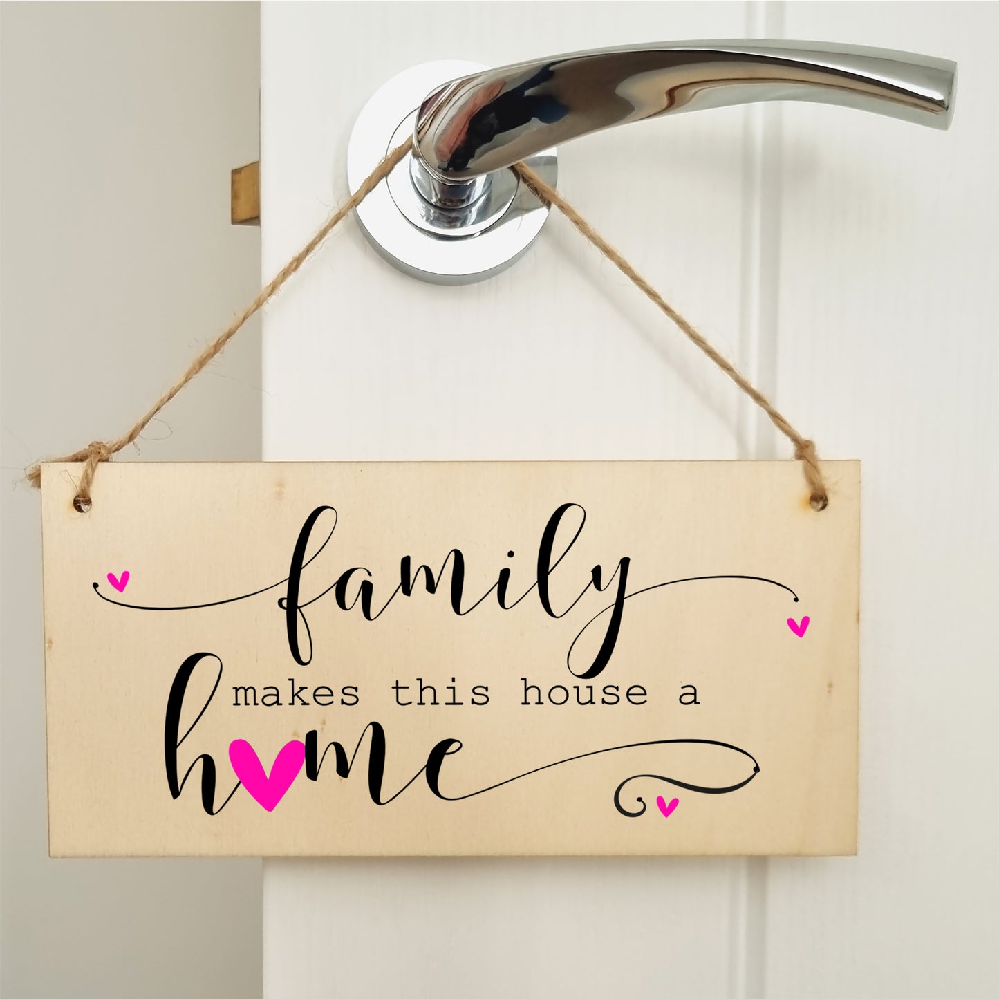 Handmade Wooden Hanging Wall Plaque Family Makes this Houose a Home Decorative Sentimental Sign Gift Family