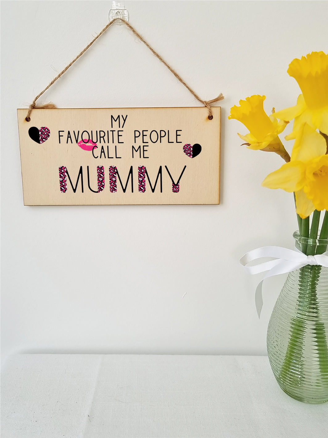 Handmade Wooden Hanging Wall Plaque Favourite People Call Me Mummy Fun Leopard Print Gift Sign Mother's Day