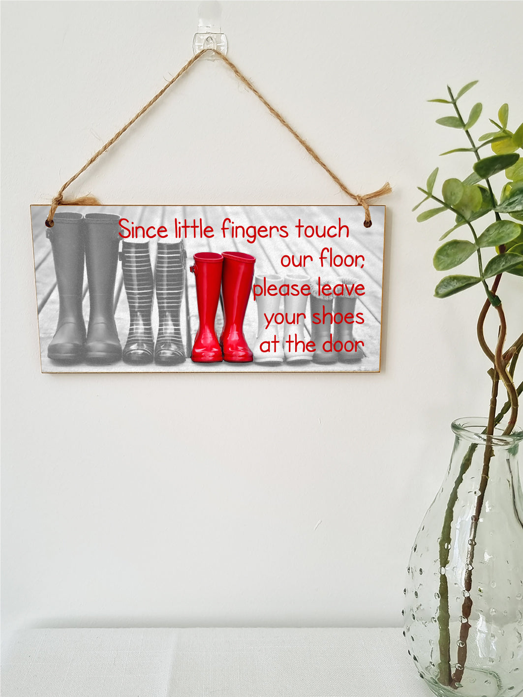 Handmade Wooden Hanging Wall Plaque Little Fingers Touch Floor Take Shoes Off at the Door Cute Fun Hallway Sign