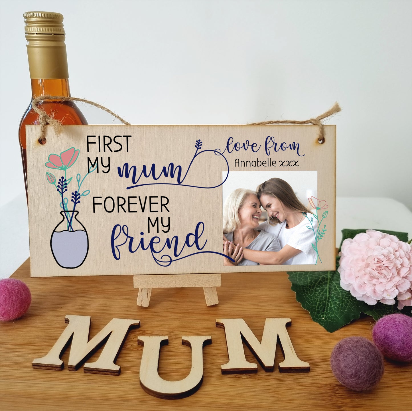 Handmade Wooden Hanging Wall Plaque First My Mother Forever My Friend Sentimental Gift Sign Mother's Day