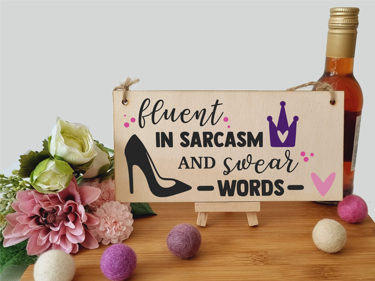 Handmade Wooden Hanging Wall Plaque Fuent in Sarcasm and Swear Words Decorative Funny Friendship Gift Sassy Queen