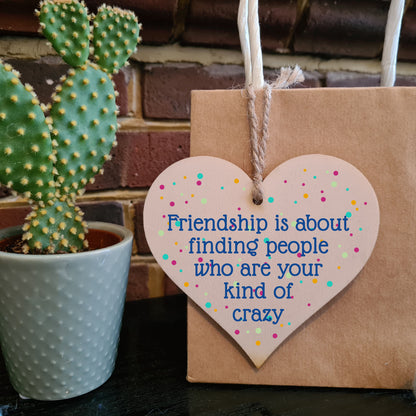 Handmade Wooden Hanging Heart Plaque Gift Friendship Your Kind of Crazy Funny Wall hanger Friend Colleague Present Card Alternative