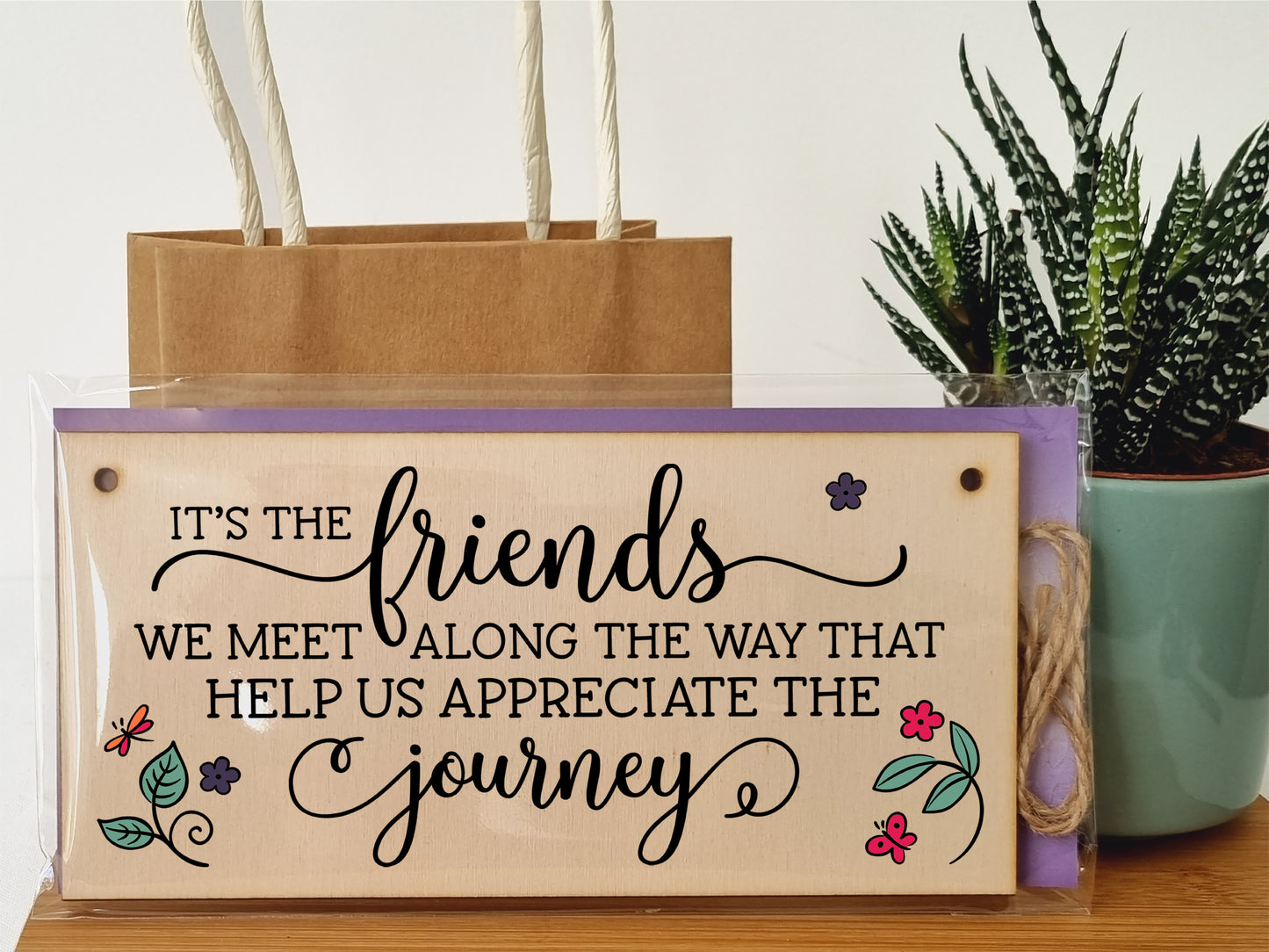 Handmade Wooden Hanging Wall Plaque Friends We Meet Appreciate the Journey Decorative Friendship Gift