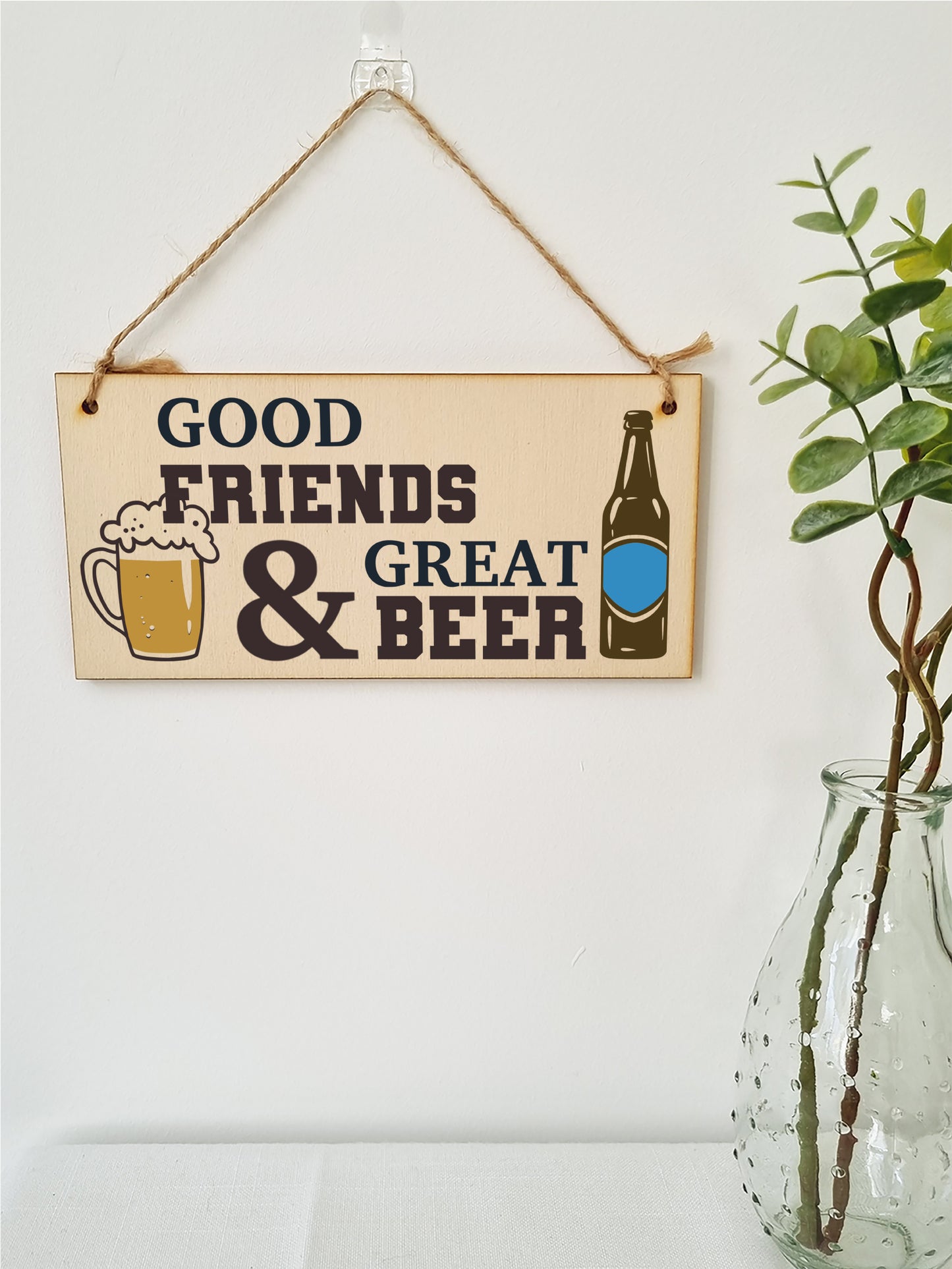 Good Friends Great Beer Funny Novelty Handmade Wooden Hanging Wall Plaque Gift Home Bar Man Cave Sign Decoration