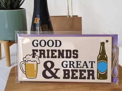 Good Friends Great Beer Funny Novelty Handmade Wooden Hanging Wall Plaque Gift Home Bar Man Cave Sign Decoration