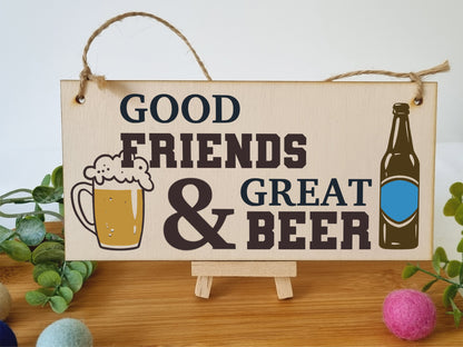 Good Friends Great Beer Funny Novelty Handmade Wooden Hanging Wall Plaque Gift Home Bar Man Cave Sign Decoration