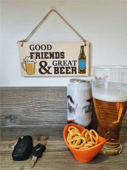 Good Friends Great Beer Funny Novelty Handmade Wooden Hanging Wall Plaque Gift Home Bar Man Cave Sign Decoration