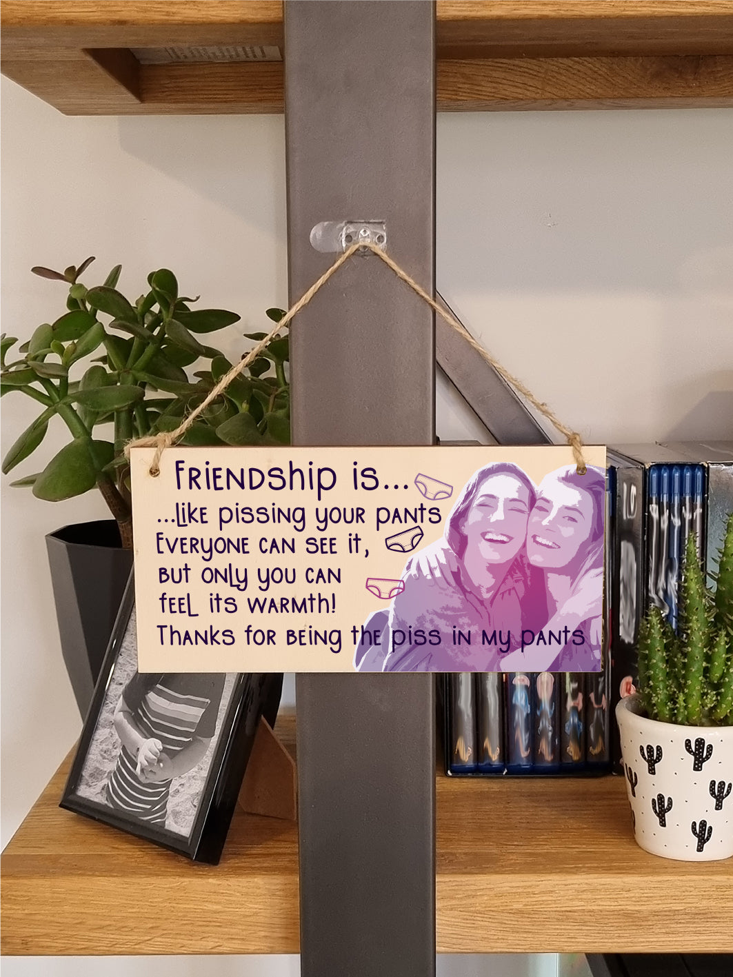 Handmade Wooden Hanging Wall Plaque Friendship is Like Pants Feel It's Warmth Funny Joke Rude Gift Sign