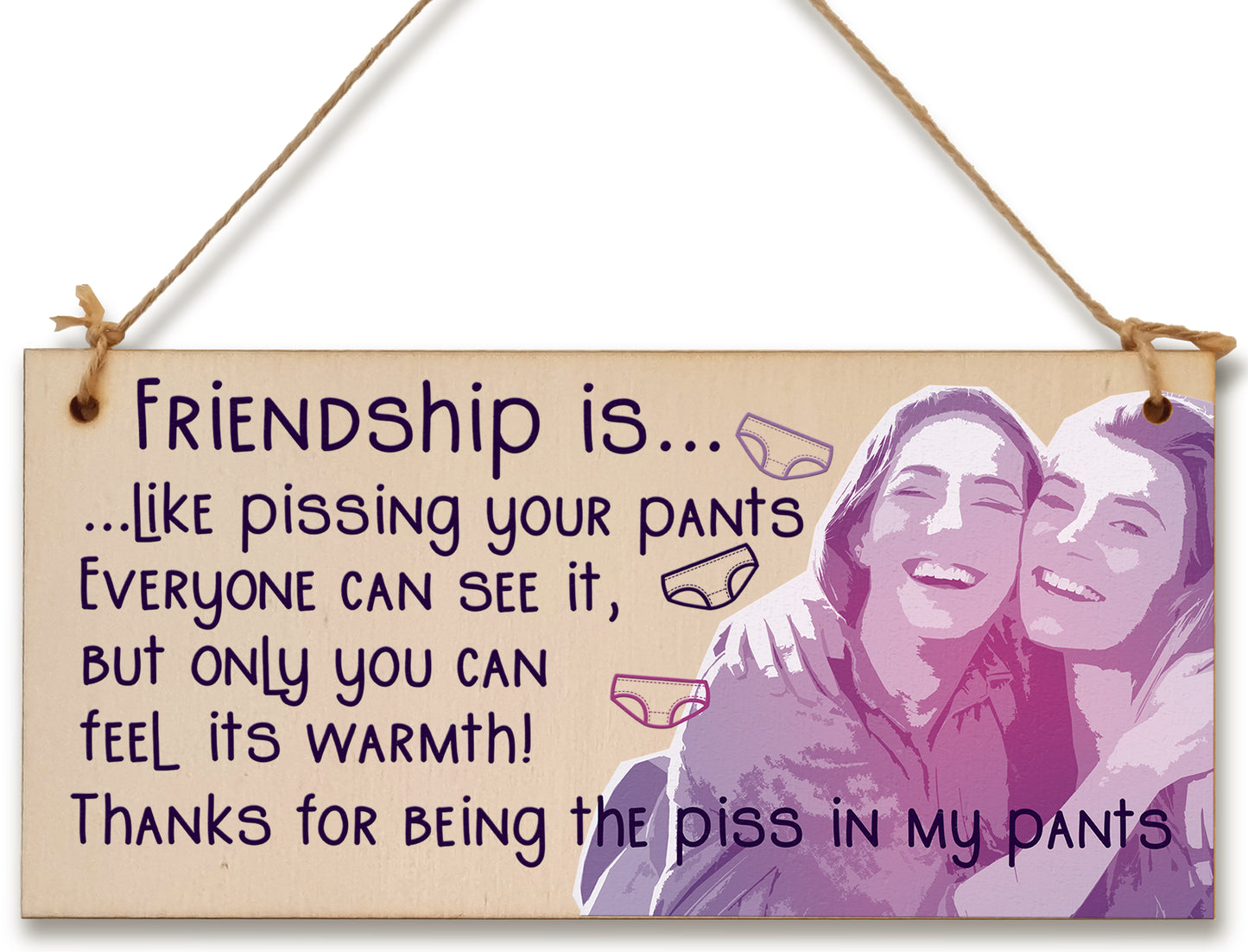 Handmade Wooden Hanging Wall Plaque Friendship is Like Pants Feel It's Warmth Funny Joke Rude Gift Sign