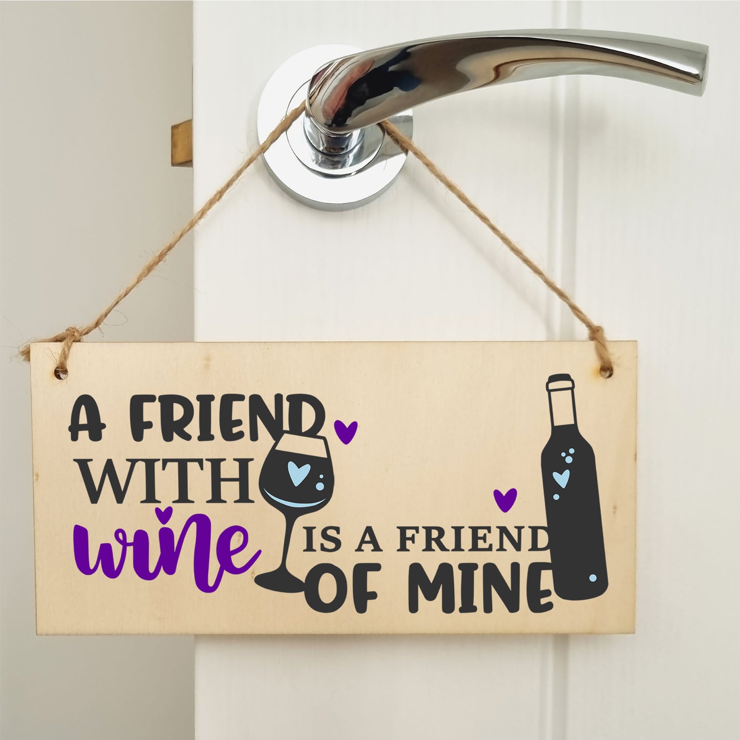 Handmade Wooden Hanging Wall Plaque Friend with Wine Friend of Mine Funny Novelty Friendship Sign Home Bar