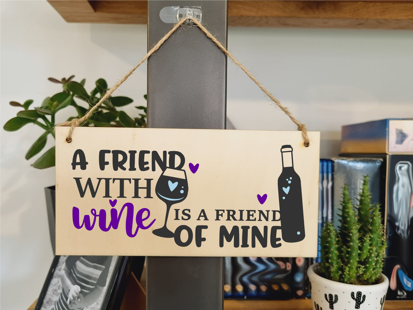 Handmade Wooden Hanging Wall Plaque Friend with Wine Friend of Mine Funny Novelty Friendship Sign Home Bar