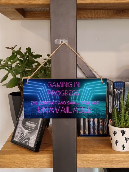 Gaming in Progress Game Room Door Sign Handmade Wooden Plaque Home Décor Hanging Sign Gift Gamer Fan Futurustic Style