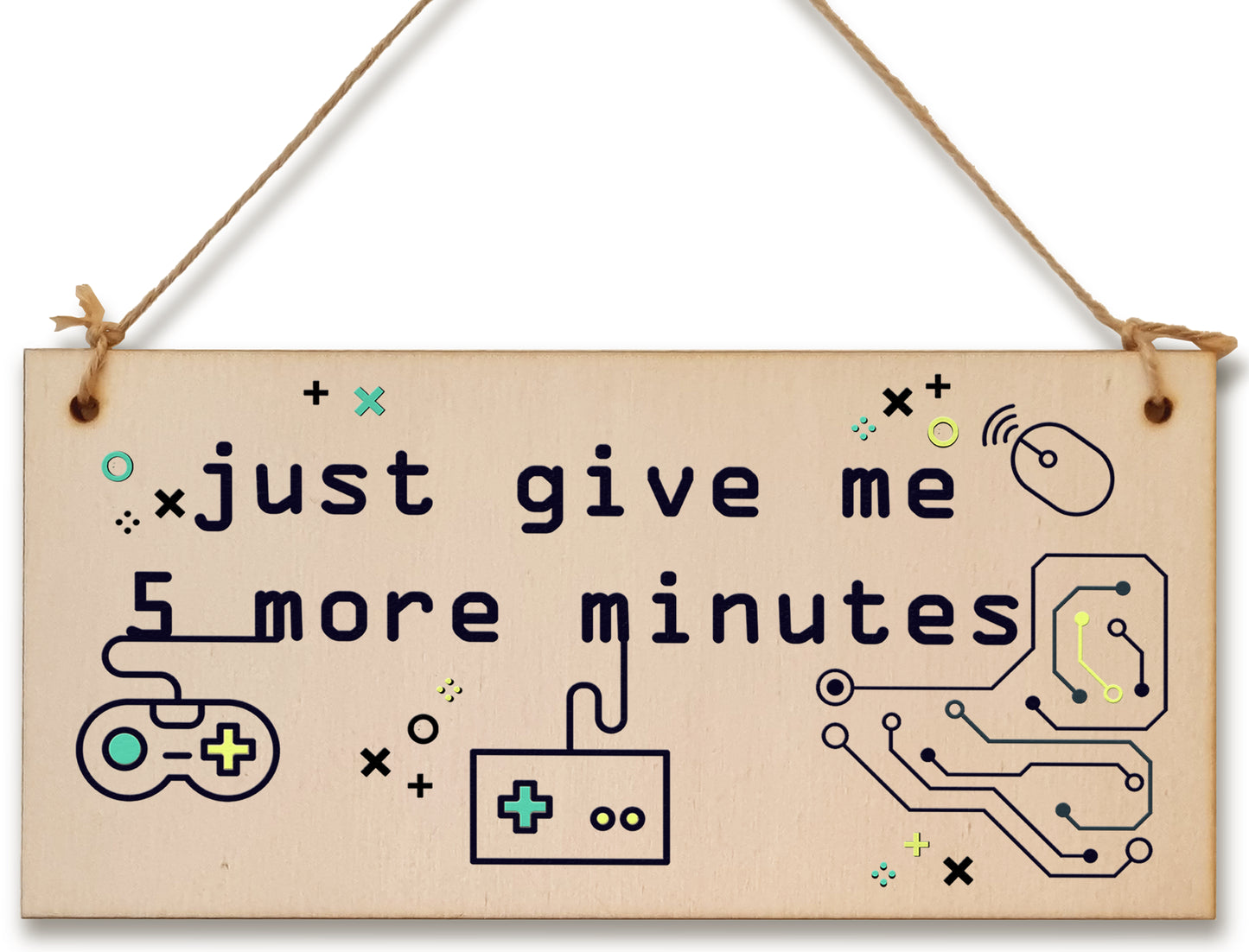 Handmade Wooden Hanging Wall Plaque Just 5 More Minutes Gamers Computer Game Fans Man Cave Sign