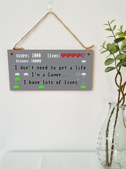 Handmade Wooden Hanging Wall Plaque Don't Need to Get a Life I'm a Gamer Gift Computer Game Fans Den Man Cave