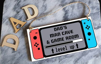 Handmade Wooden Hanging Wall Plaque Dad's Man Cave & Game Room Funny Gaming Novelty Sign Father's Day Gift