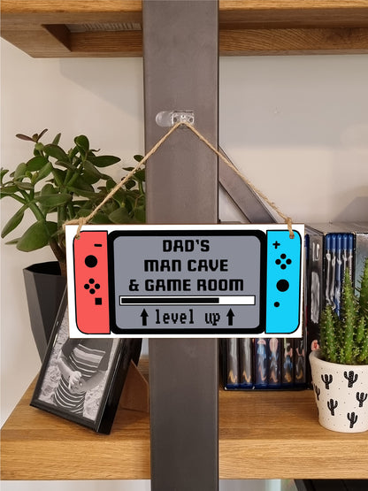 Handmade Wooden Hanging Wall Plaque Dad's Man Cave & Game Room Funny Gaming Novelty Sign Father's Day Gift