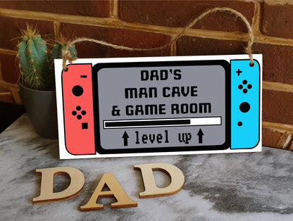 Handmade Wooden Hanging Wall Plaque Dad's Man Cave & Game Room Funny Gaming Novelty Sign Father's Day Gift