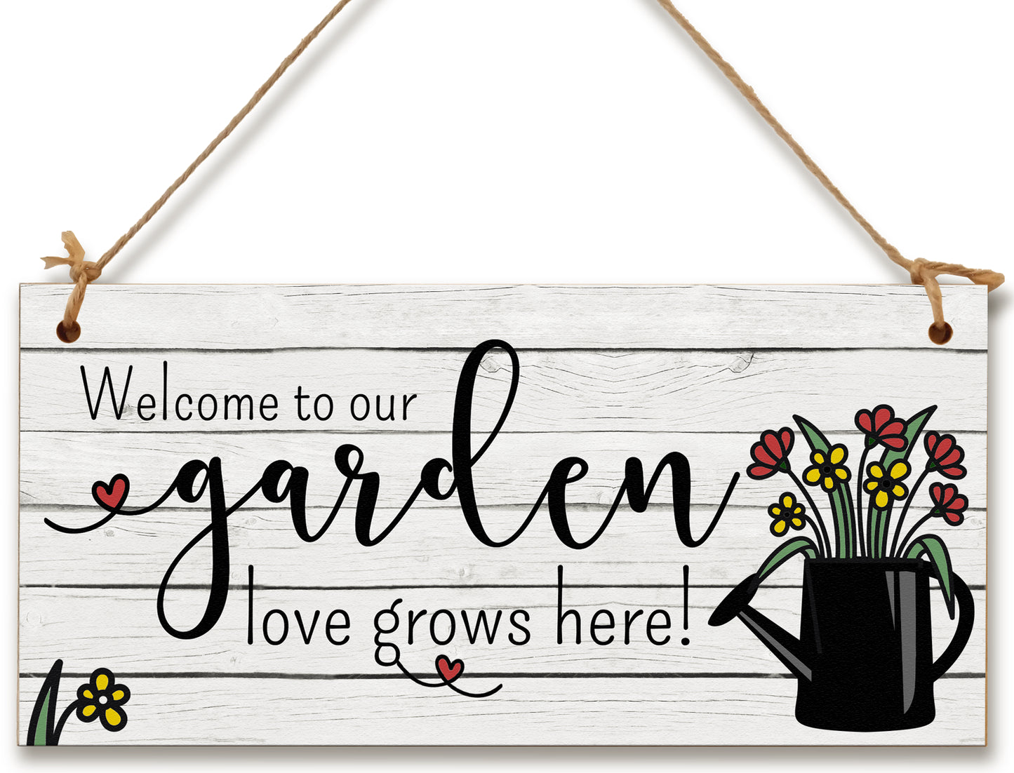 Welcome to Our Garden Love Grows Decorative Rustic Gift Handmade Wooden Plaque Home Décor Hanging Sign Family