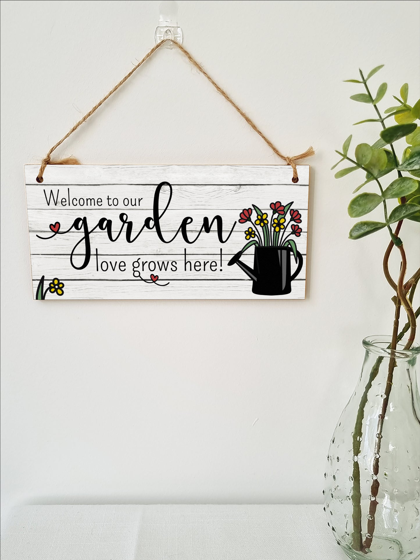 Welcome to Our Garden Love Grows Decorative Rustic Gift Handmade Wooden Plaque Home Décor Hanging Sign Family